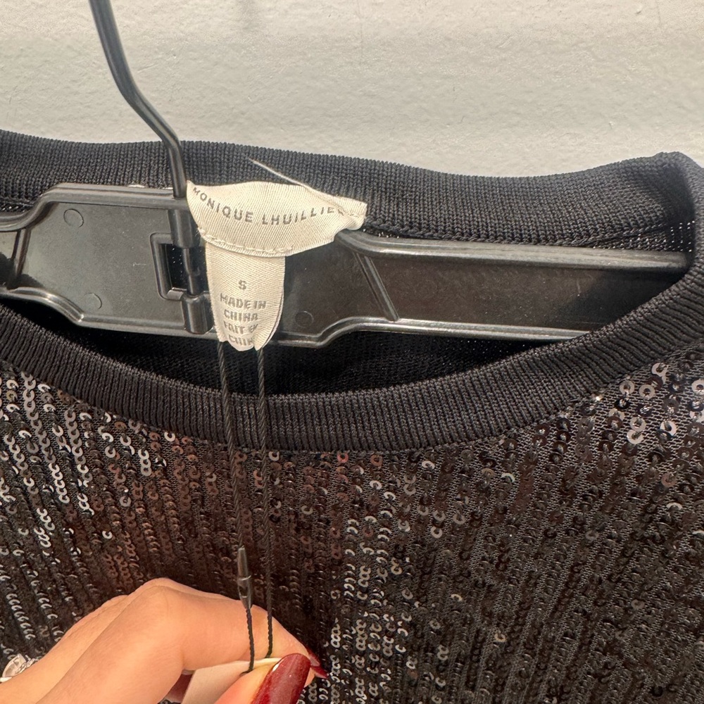 Monique Lhuillier Shimmering Black Sequin Blouse